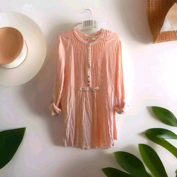 Free People Snap Out Of It Coral Tunic Top Gauzy Cotton Beach Medium - Picture 1 of 8